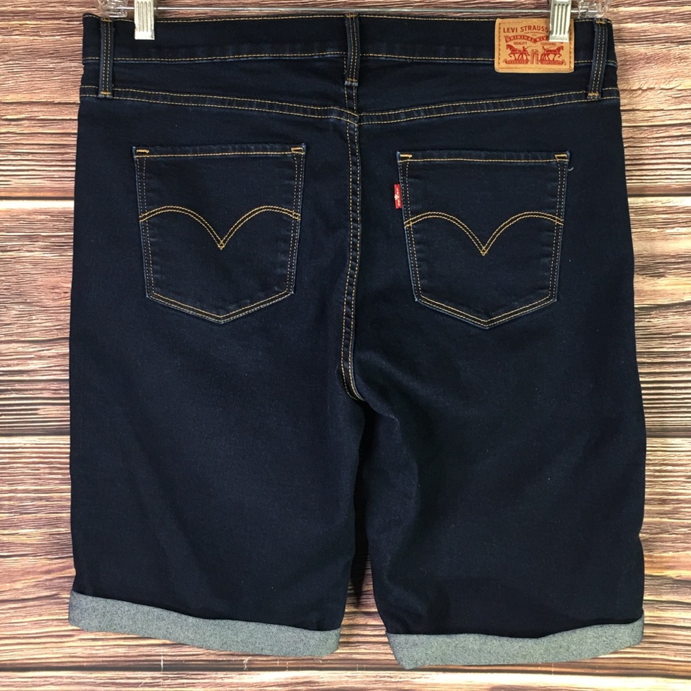 Levis Long Jeans Stretch Cuff Shorts 32 Dark Blue Wash 1465